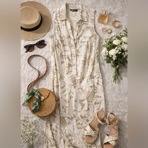 All that Jazz Beige Leaf Print Midi Dress